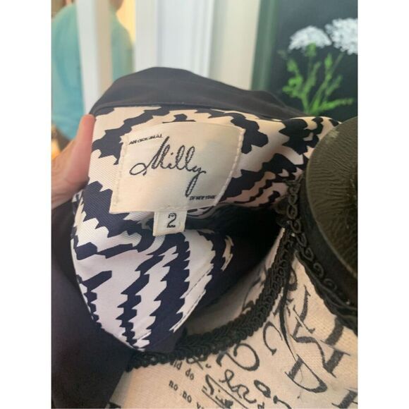 Original MILLY NY Navy Blue Retro Shirt Dress w/ Gold Chain & Leather Belt~ - Picture 5 of 12